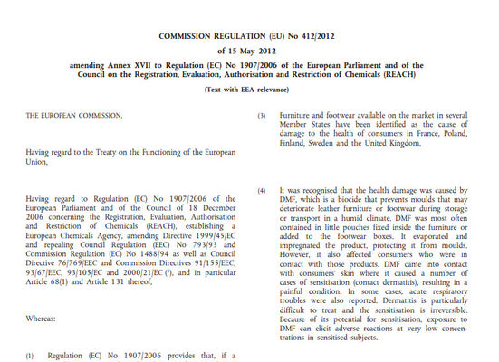 ISO/TS 16186,Verordening (EU) nr. 412/2012 tot wijziging van post 61 van bijlage XVII bij Verordening (EG) nr. 1907/2006
